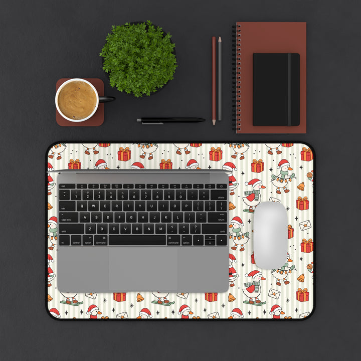 Christmas Goose Desk Mat, Cute Santa Geese Stripe Desk Pad, Festive Holiday Large Mouse Pad
