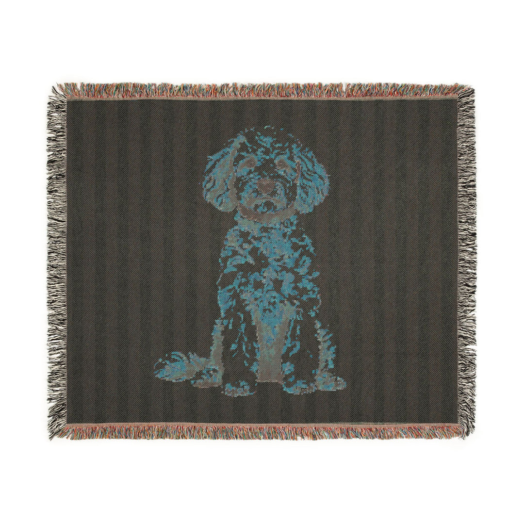 Goldendoodle Woven Blanket, Blue Stripe Cotton Throw, Doodle Mom Gift, 60 x 50