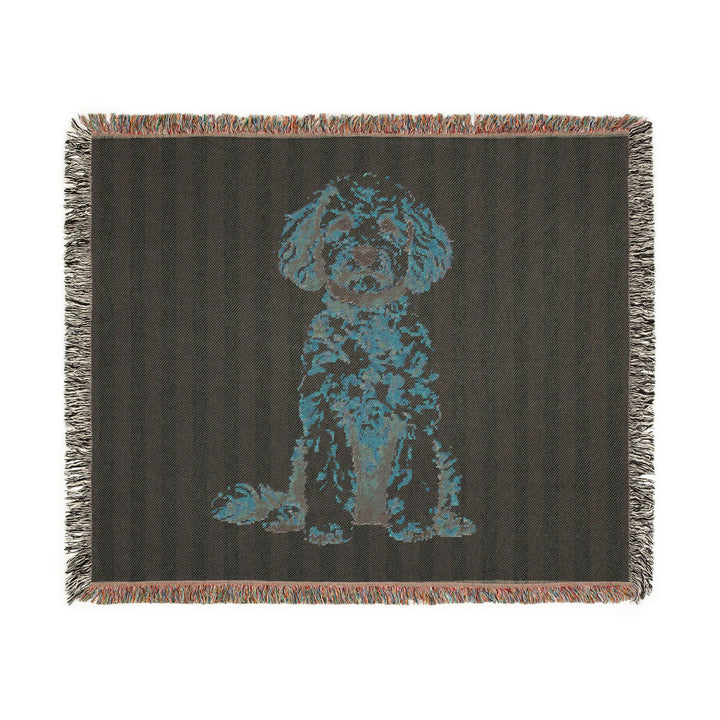 Goldendoodle Woven Blanket, Blue Stripe Cotton Throw, Doodle Mom Gift, 60 x 50
