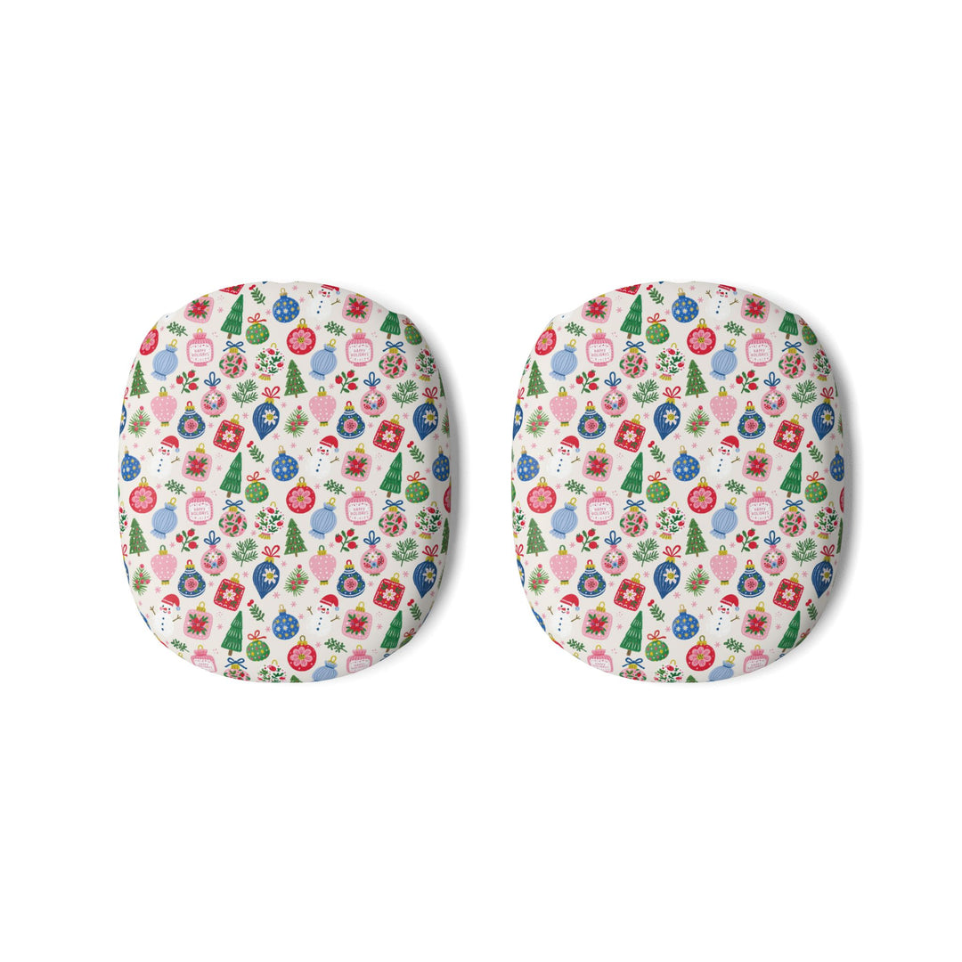Colorful Christmas Ornament AirPods Max Case Covers, Pink Blue Holiday Ear Cup Shells, Matte or Glossy