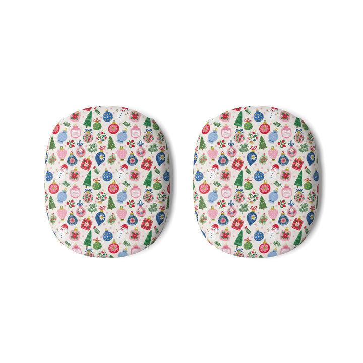 Colorful Christmas Ornament AirPods Max Case Covers, Pink Blue Holiday Ear Cup Shells, Matte or Glossy