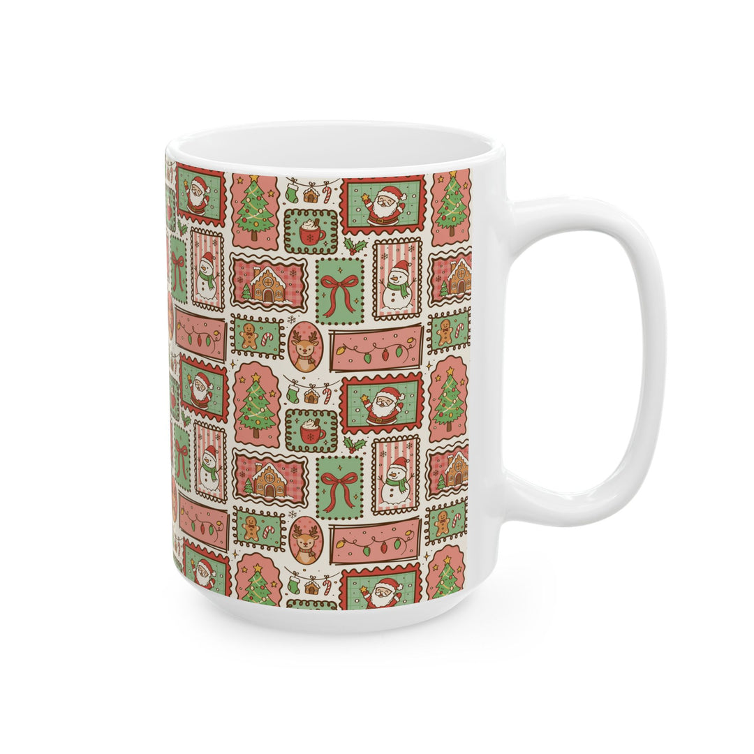 Vintage Christmas Frames Ceramic Mug, Santa Snowman Reindeer Coffee Cup, Cozy Holiday Gift, 11oz and 15oz