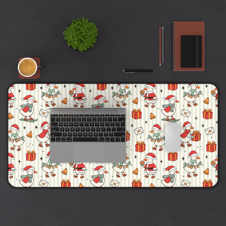 Christmas Goose Desk Mat, Cute Santa Geese Stripe Desk Pad, Festive Holiday Large Mouse Pad