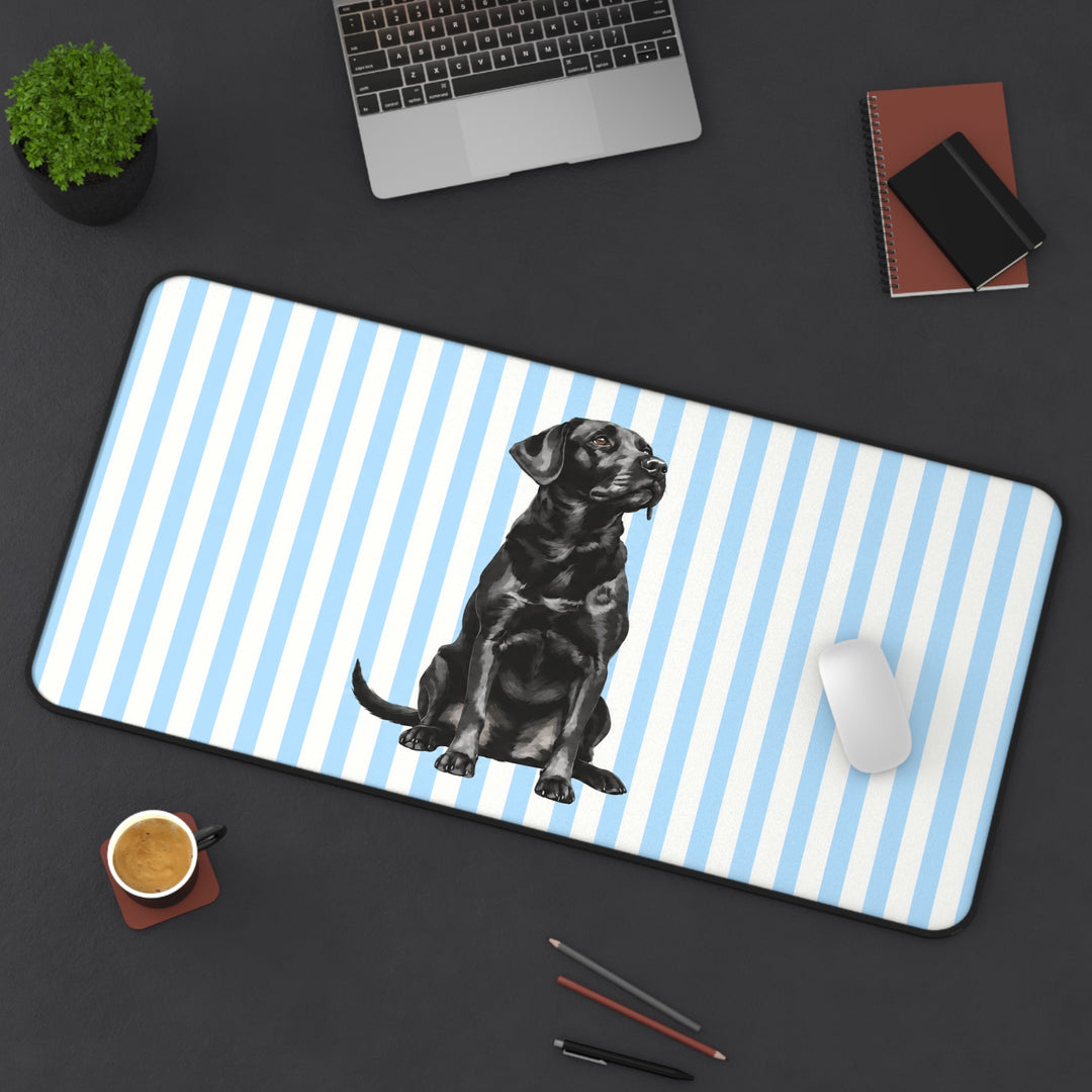 Black Lab Desk Mat, Blue Stripe Labrador Mouse Pad, Lab Mom Gift
