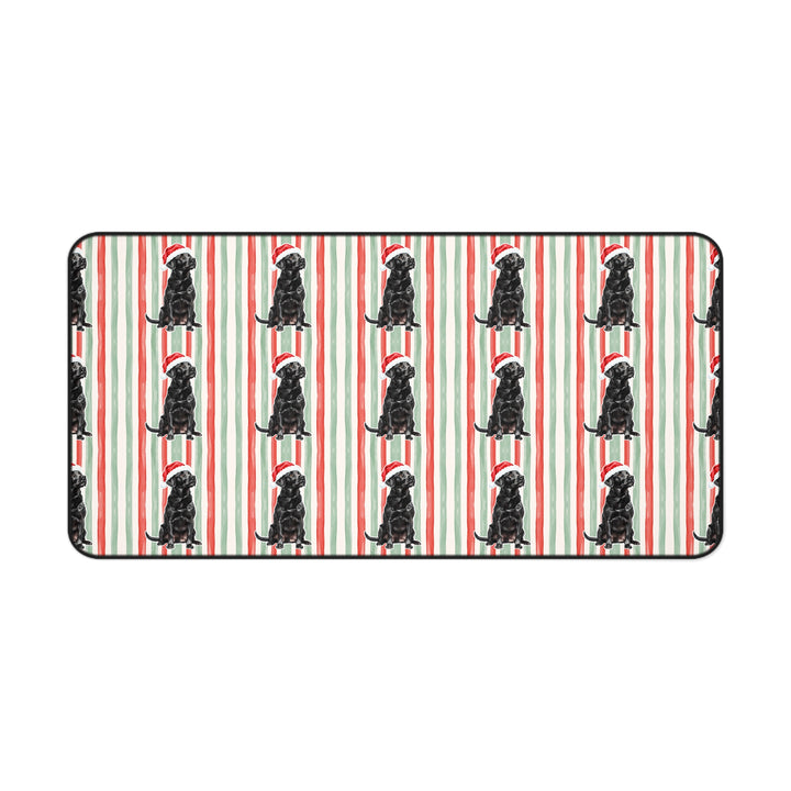 Black Labrador Christmas Desk Mat, Red Sage Stripes, Santa Dog Desk Pad