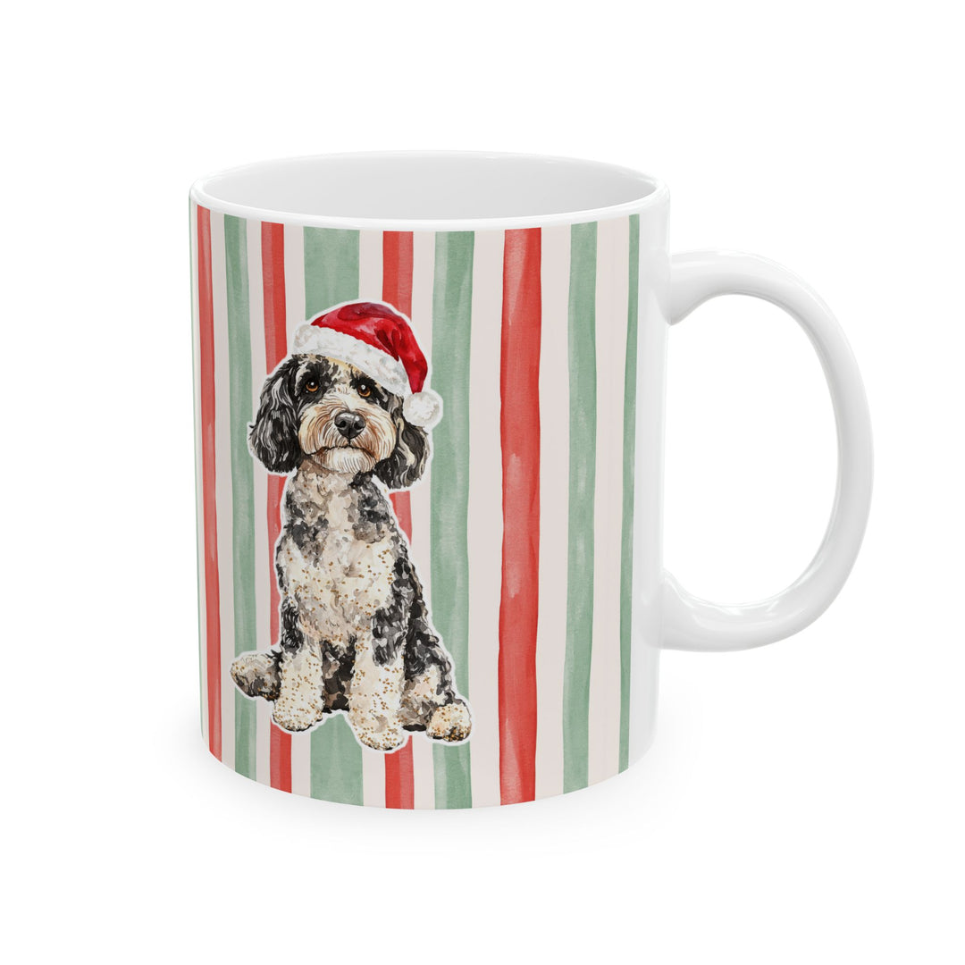 Doodle Christmas Mug, Red Sage Stripes, 11oz White Ceramic