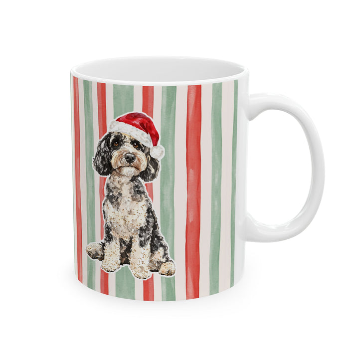 Doodle Christmas Mug, Red Sage Stripes, 11oz White Ceramic