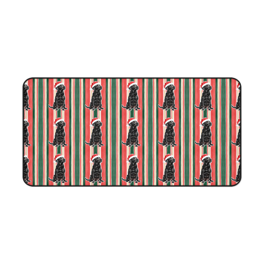Black Labrador Christmas Desk Mat, Classic Red Green Stripes, Santa Dog Desk Pad
