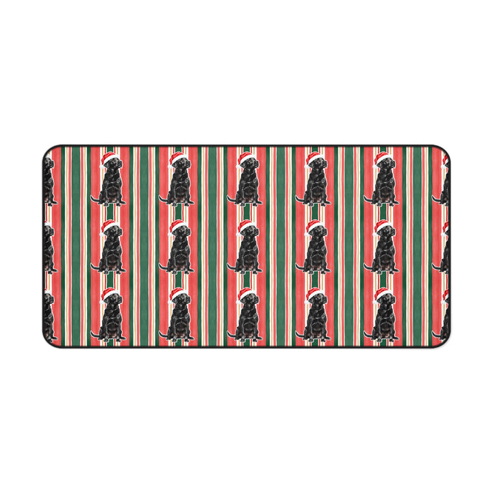 Black Labrador Christmas Desk Mat, Classic Red Green Stripes, Santa Dog Desk Pad