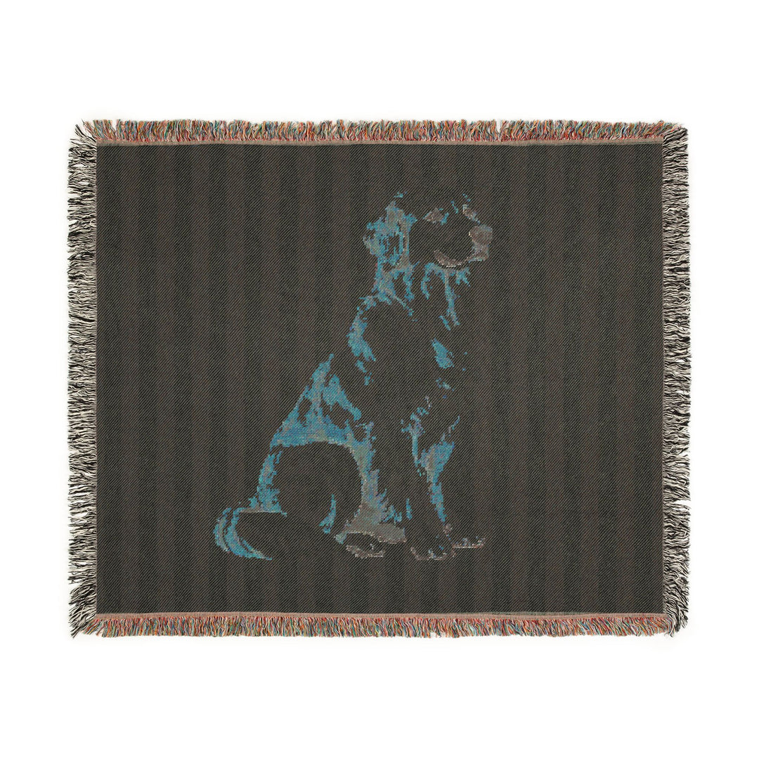 Golden Retriever Woven Blanket, Blue Stripe Cotton Throw, Golden Retriever Mom Gift, 60 x 50