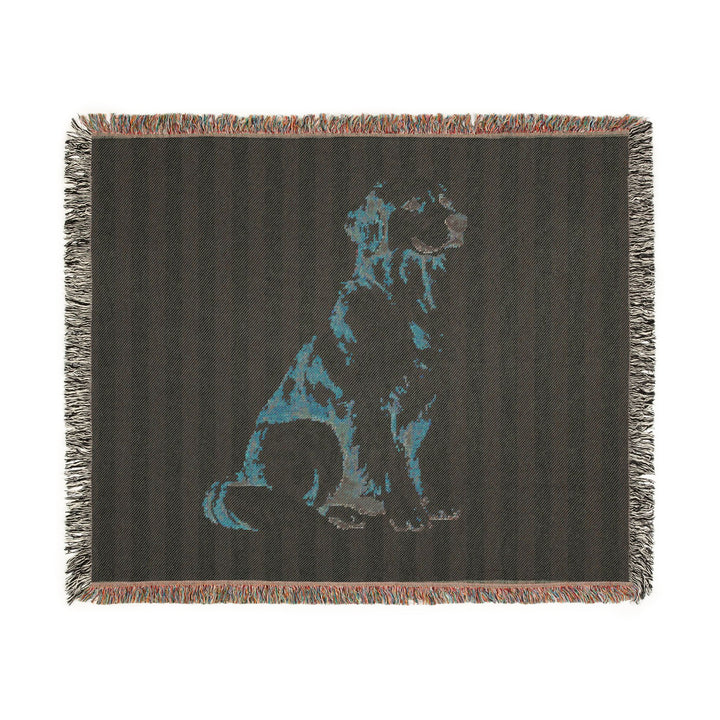 Golden Retriever Woven Blanket, Blue Stripe Cotton Throw, Golden Retriever Mom Gift, 60 x 50