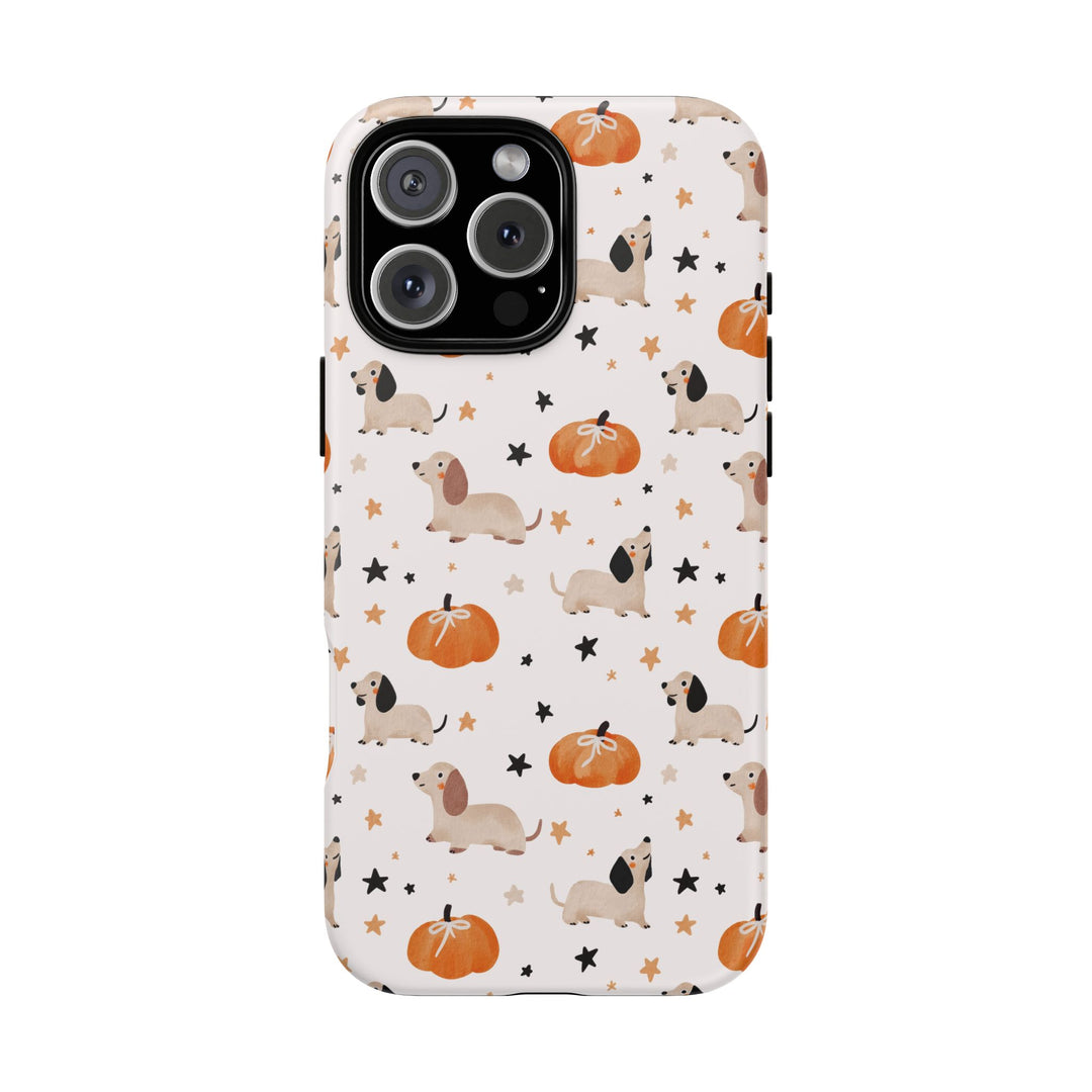 Dachshund Pumpkin Tough iPhone Case, Cute Fall Dog Phone Cover, Matte or Glossy