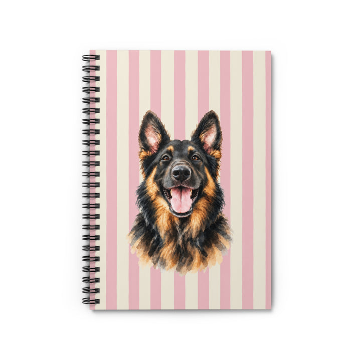 Custom Watercolor Pet Spiral Notebook, Light Pink Cream Stripes, Personalized Dog Photo Ruled Journal