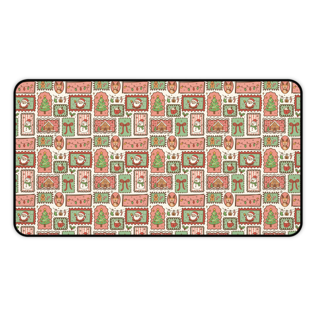 Vintage Christmas Frames Desk Mat, Santa Snowman Gingerbread Desk Pad, Holiday Large Mouse Pad