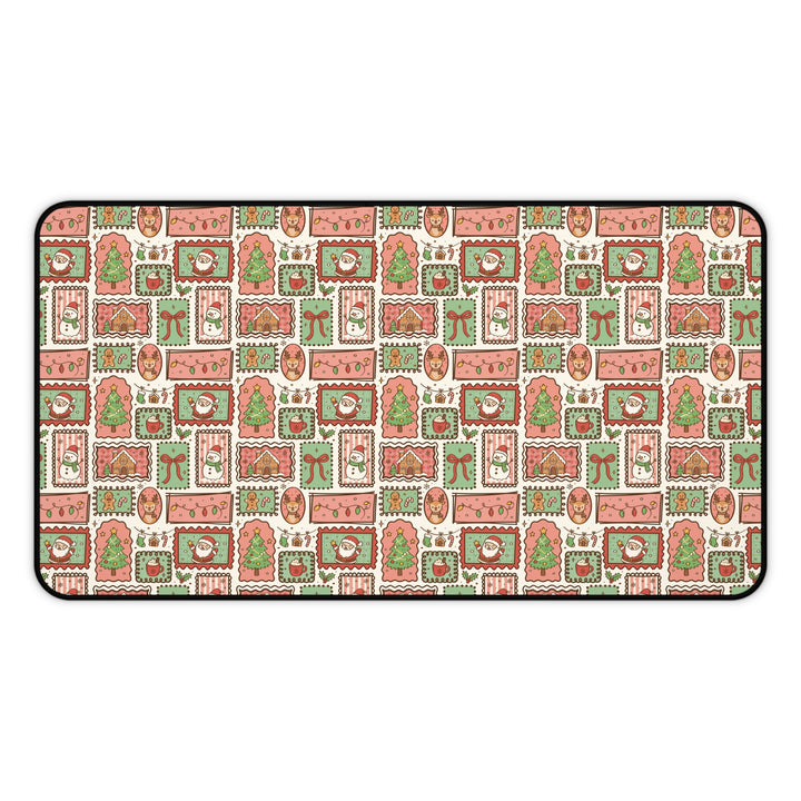 Vintage Christmas Frames Desk Mat, Santa Snowman Gingerbread Desk Pad, Holiday Large Mouse Pad