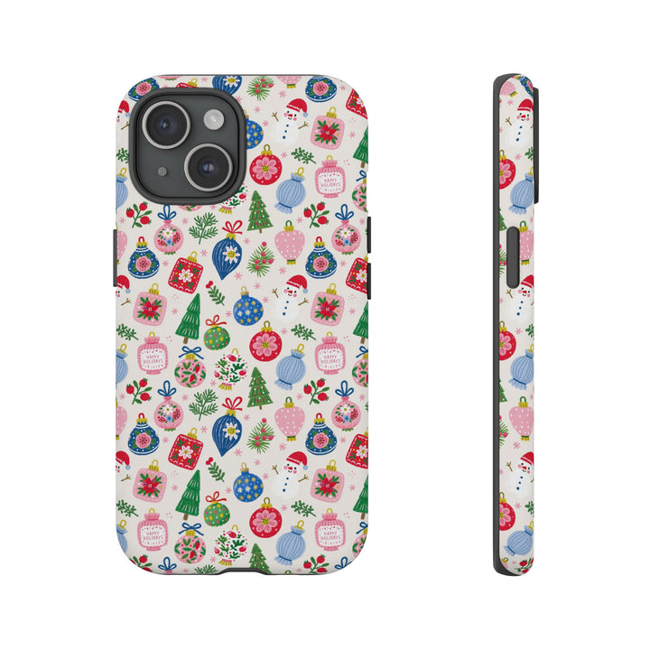 Colorful Christmas Ornament Tough iPhone Case, Pink Blue Holiday Bauble Phone Cover, Matte or Glossy