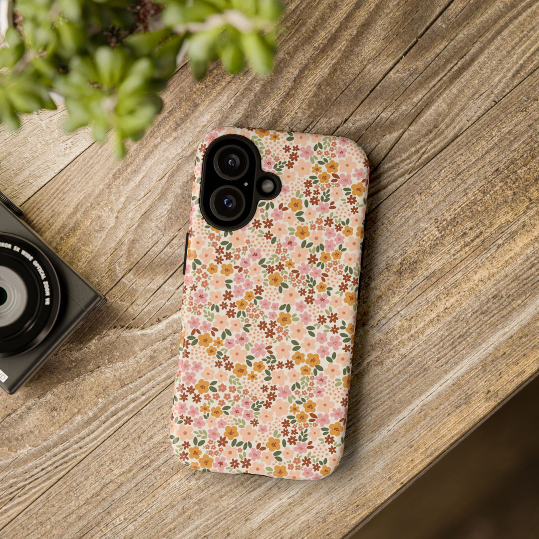 Retro Fall Floral Tough iPhone Case, Autumn Flower Phone Cover, Matte or Glossy