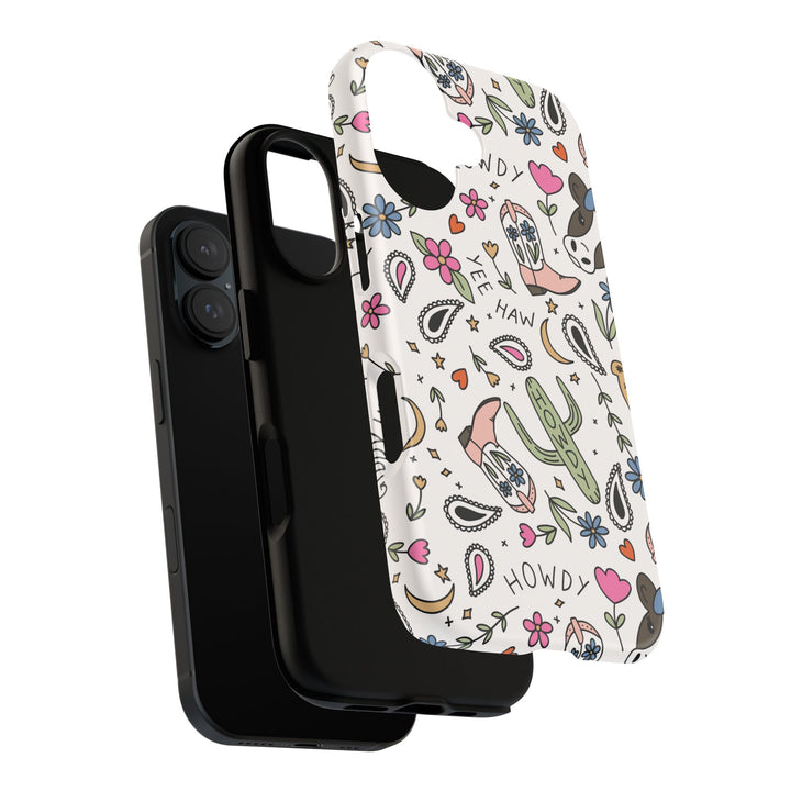 Western Cowgirl Tough iPhone Case, Pink Cowboy Boots and Howdy Phone Cover, Matte or Glossy