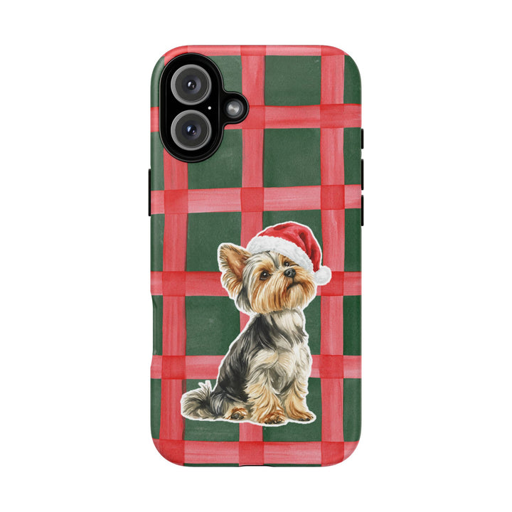 Yorkshire Terrier Christmas Tough iPhone Case, Red Green Plaid, Santa Dog Phone Cover