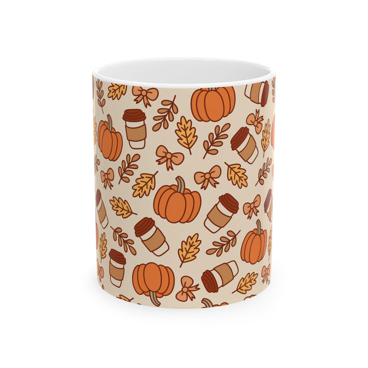 Fall Coffee Pumpkin Ceramic Mug, Autumn Bow and Leaf Coffee Cup, Pumpkin Spice Lover Gift, 11oz and 15oz