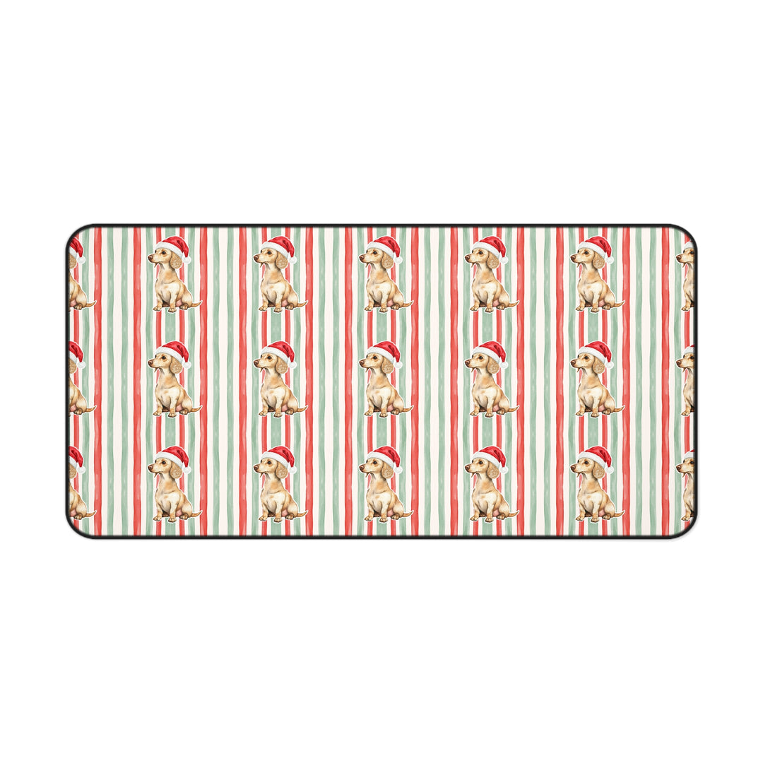 Dachshund Christmas Desk Mat, Red Sage Stripes, Santa Dog Desk Pad