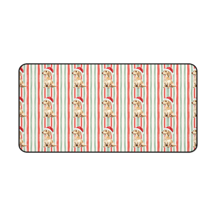 Dachshund Christmas Desk Mat, Red Sage Stripes, Santa Dog Desk Pad