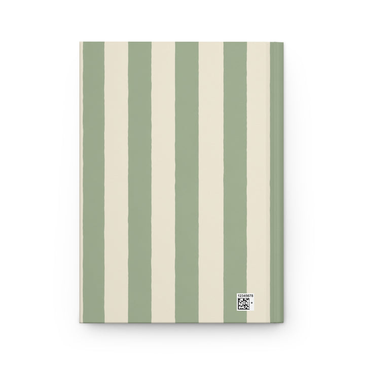 Custom Watercolor Dog Hardcover Notebook, Green and Cream Striped Pet Photo Journal