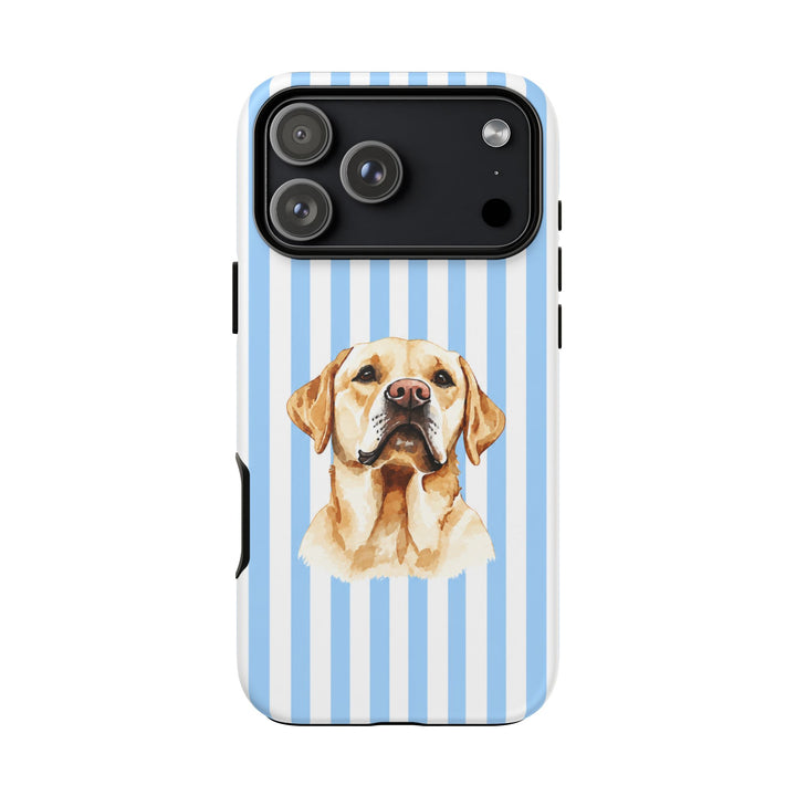 Yellow Lab iPhone Case, Blue Stripe Tough Phone Cover, Labrador Mom Gift