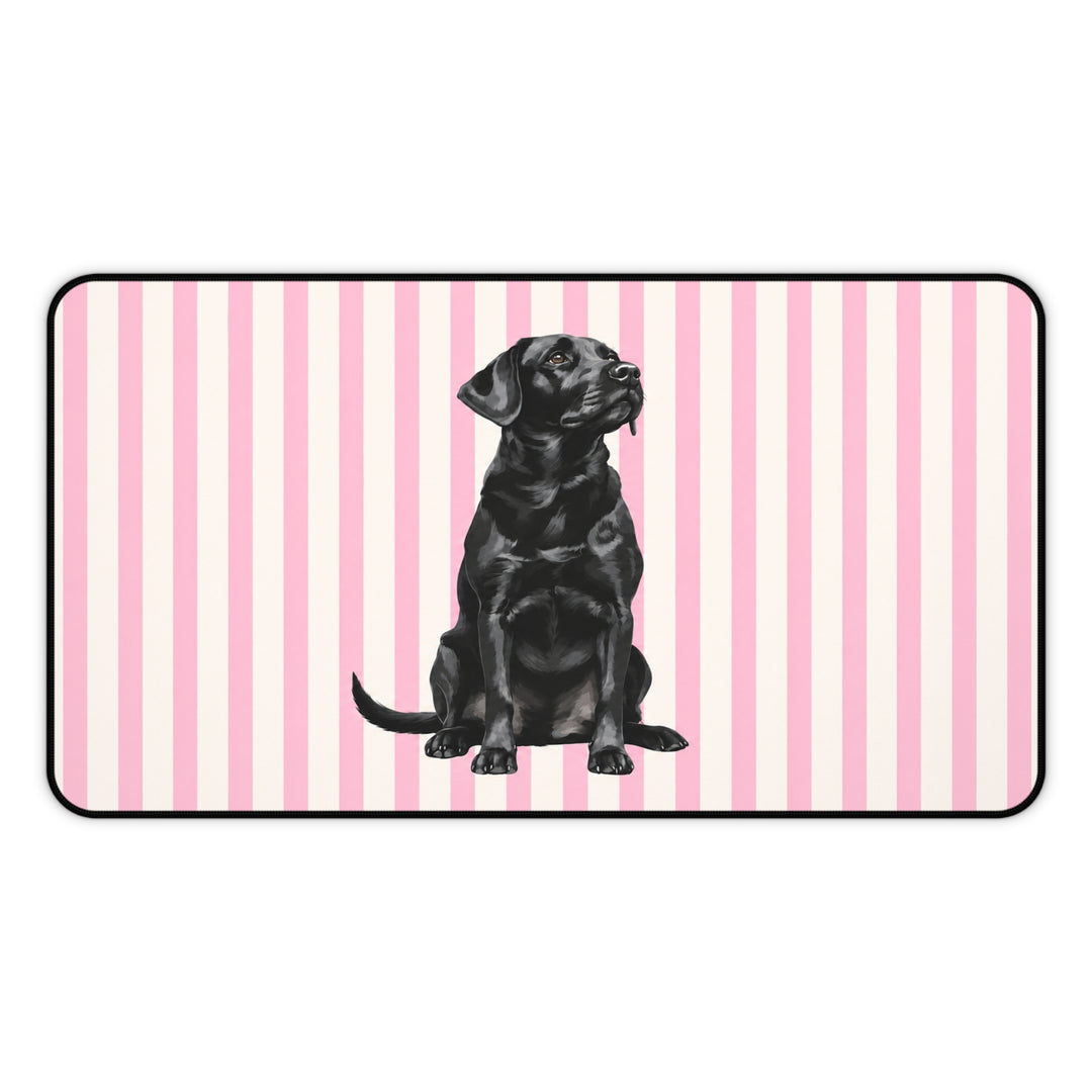 Black Lab Desk Mat, Pink Stripe Labrador Mouse Pad, Lab Mom Gift