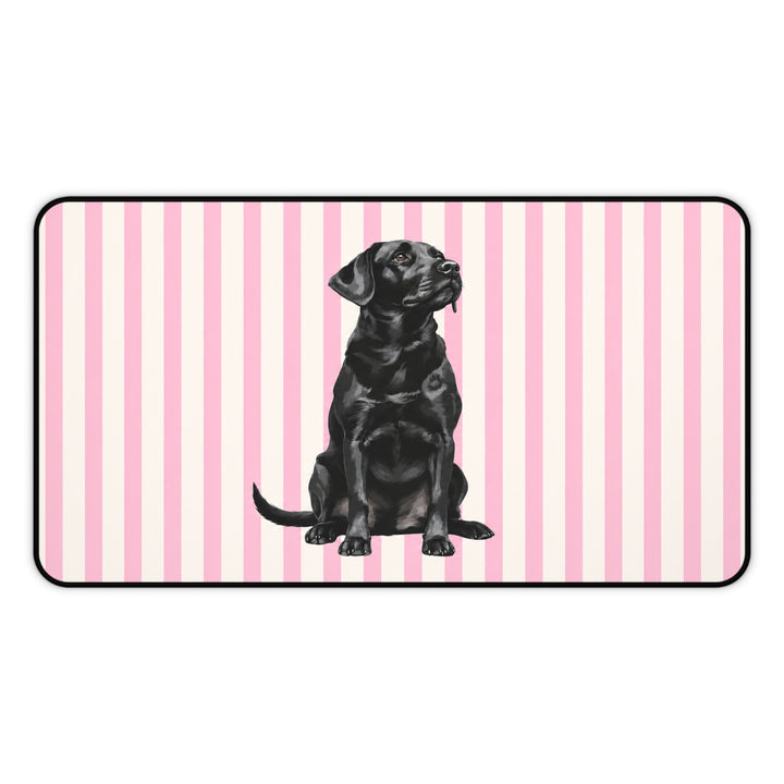 Black Lab Desk Mat, Pink Stripe Labrador Mouse Pad, Lab Mom Gift