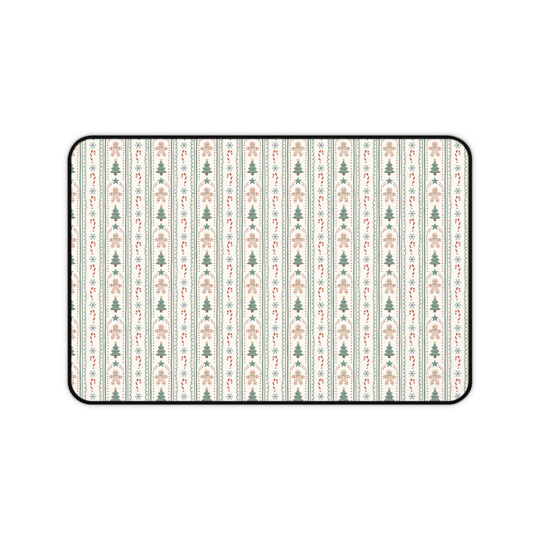 Sage Gingerbread Christmas Desk Mat, Candy Cane Stripe Desk Pad, Vintage Holiday Large Mouse Pad