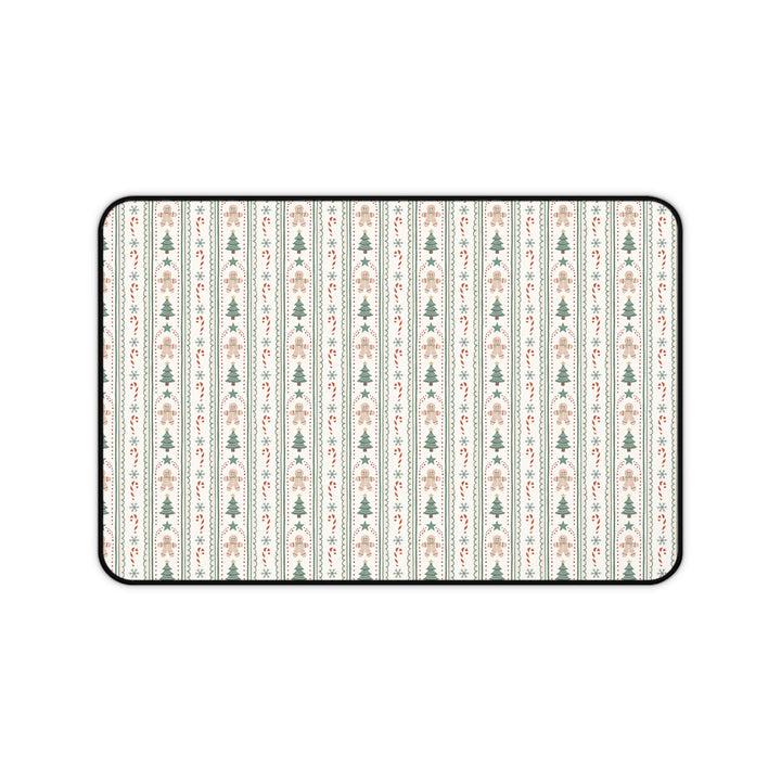 Sage Gingerbread Christmas Desk Mat, Candy Cane Stripe Desk Pad, Vintage Holiday Large Mouse Pad