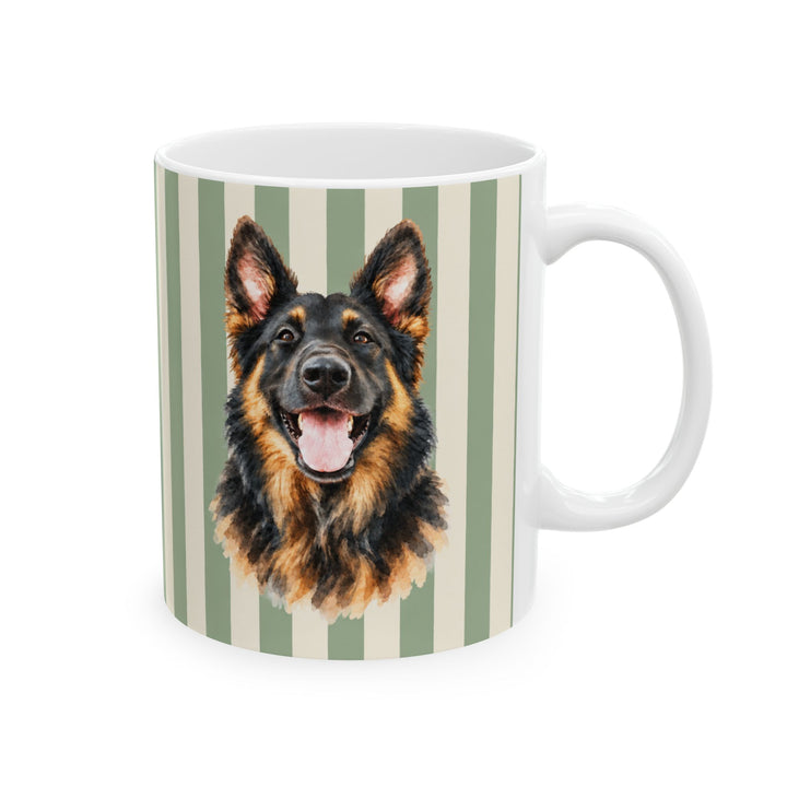 Custom Watercolor Pet Mug, Sage Green Cream Stripes, Personalized Dog Photo Coffee Cup, 11oz