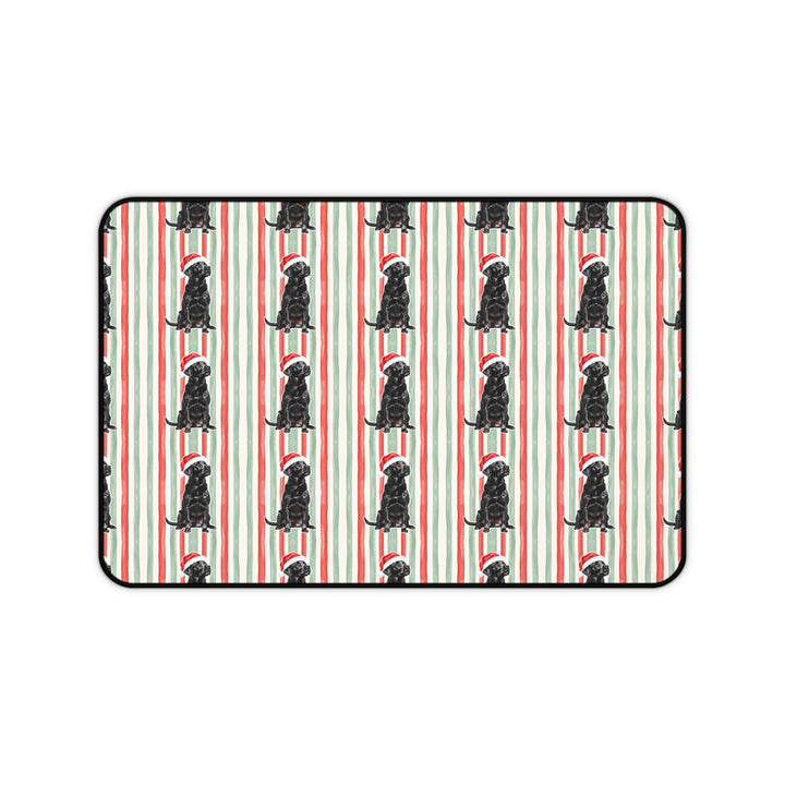 Black Labrador Christmas Desk Mat, Red Sage Stripes, Santa Dog Desk Pad
