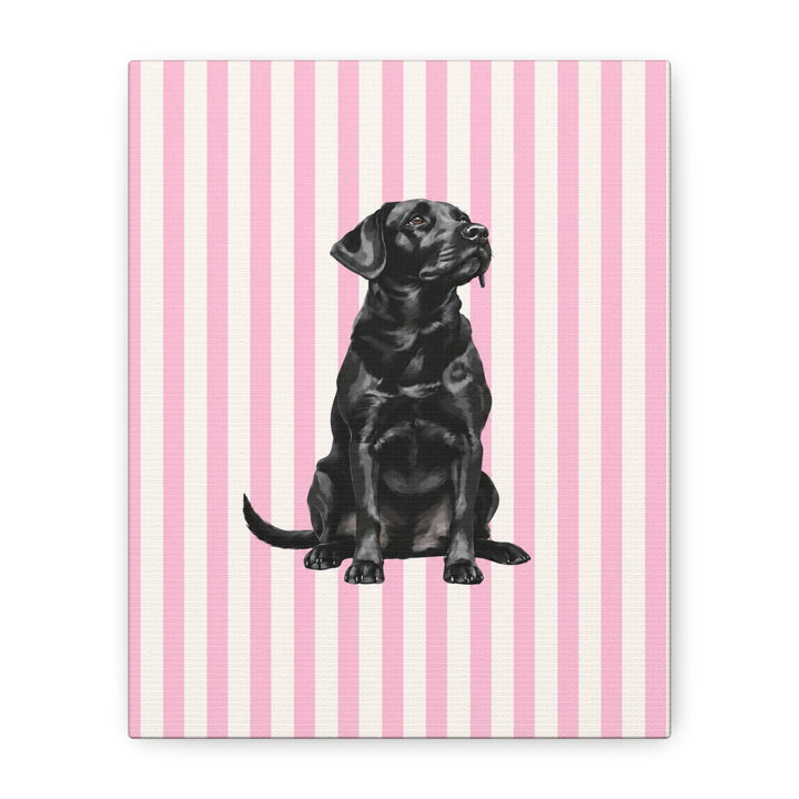 Black Lab Canvas Wall Art, Pink Stripe Labrador Stretched Canvas, Lab Mom Gift