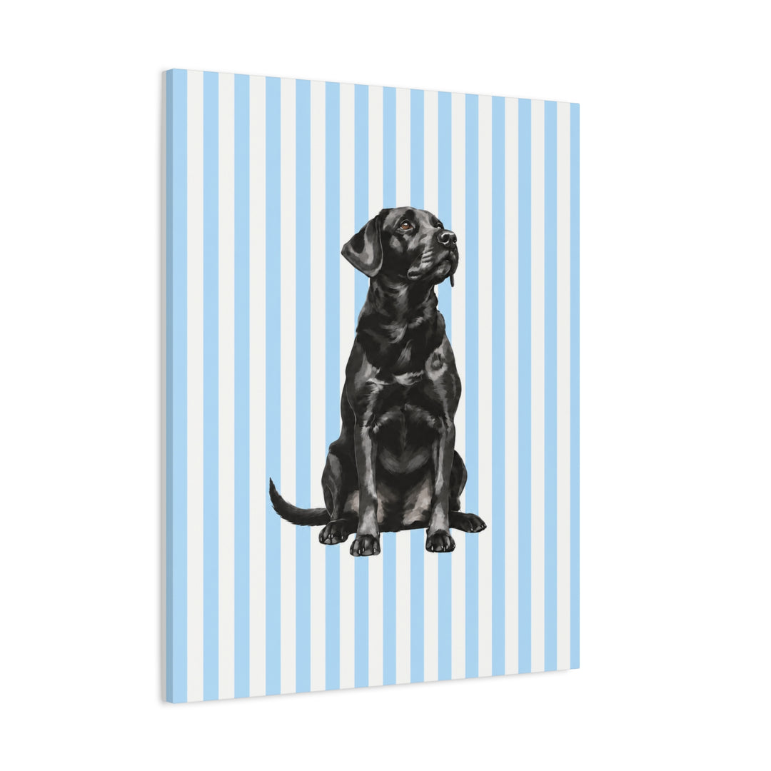 Black Lab Canvas Wall Art, Blue Stripe Labrador Stretched Canvas, Lab Mom Gift