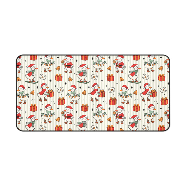 Christmas Goose Desk Mat, Cute Santa Geese Stripe Desk Pad, Festive Holiday Large Mouse Pad