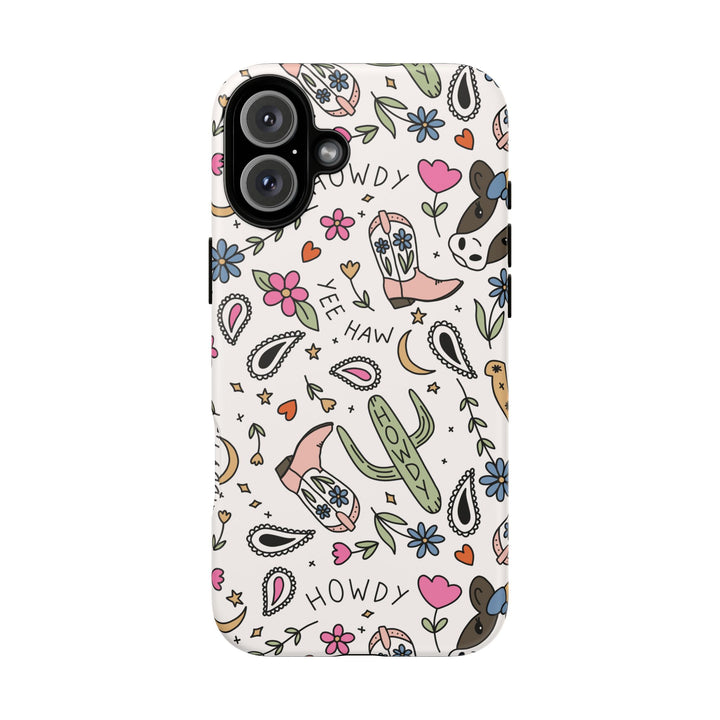 Western Cowgirl Tough iPhone Case, Pink Cowboy Boots and Howdy Phone Cover, Matte or Glossy
