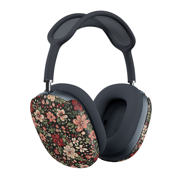 Retro Christmas Floral AirPods Max Case Covers, Dark Botanical Ear Cup Shells, Pink Red Flowers, Matte or Glossy
