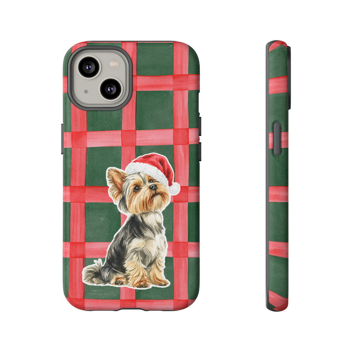 Yorkshire Terrier Christmas Tough iPhone Case, Red Green Plaid, Santa Dog Phone Cover