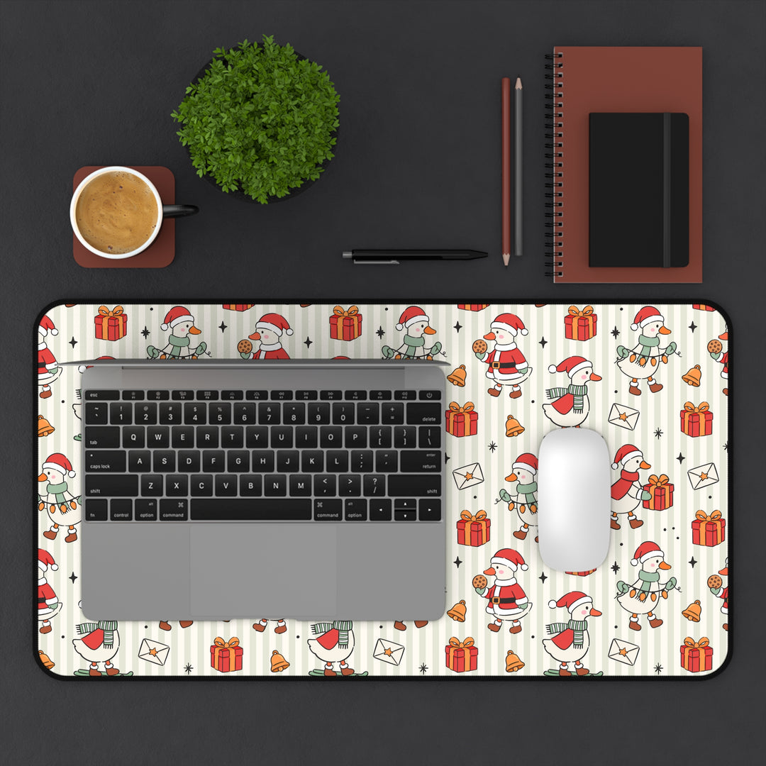 Christmas Goose Desk Mat, Cute Santa Geese Stripe Desk Pad, Festive Holiday Large Mouse Pad