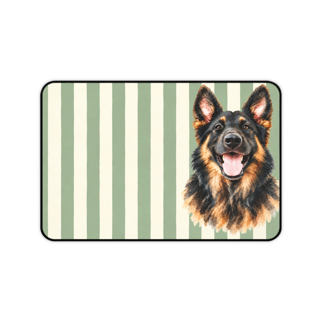 Custom Watercolor Pet Desk Mat, Sage Green Cream Stripes, Personalized Dog Photo Desk Pad