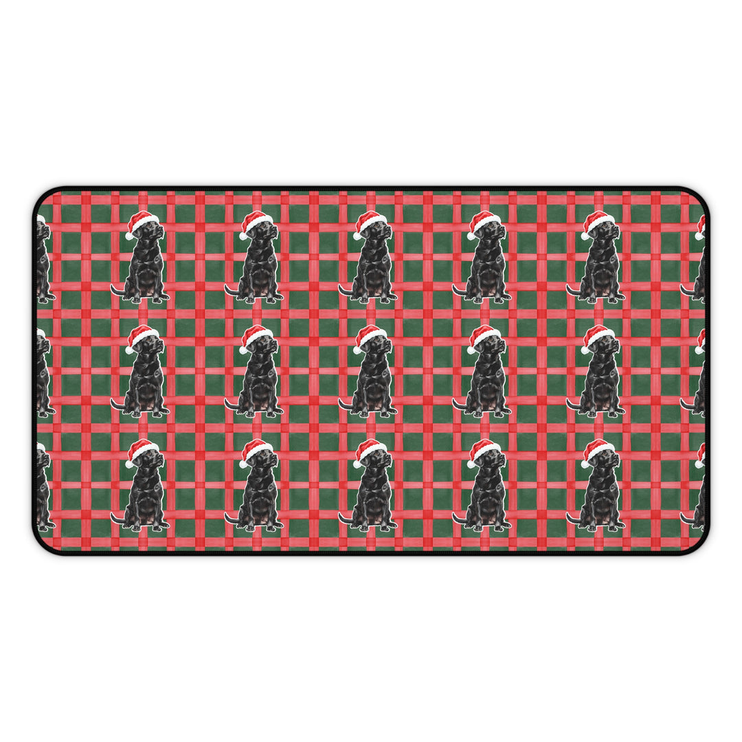 Black Labrador Christmas Desk Mat, Red Green Plaid, Santa Dog Desk Pad