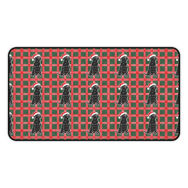 Black Labrador Christmas Desk Mat, Red Green Plaid, Santa Dog Desk Pad