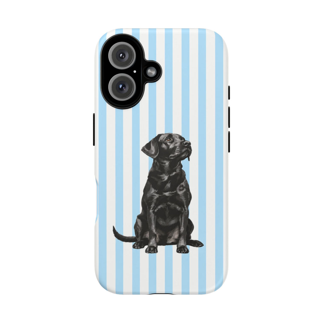 Black Lab iPhone Case, Blue Stripe Tough Phone Cover, Labrador Mom Gift