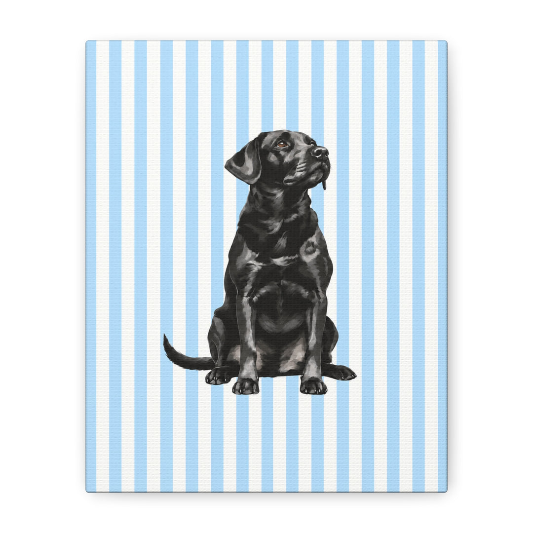 Black Lab Canvas Wall Art, Blue Stripe Labrador Stretched Canvas, Lab Mom Gift