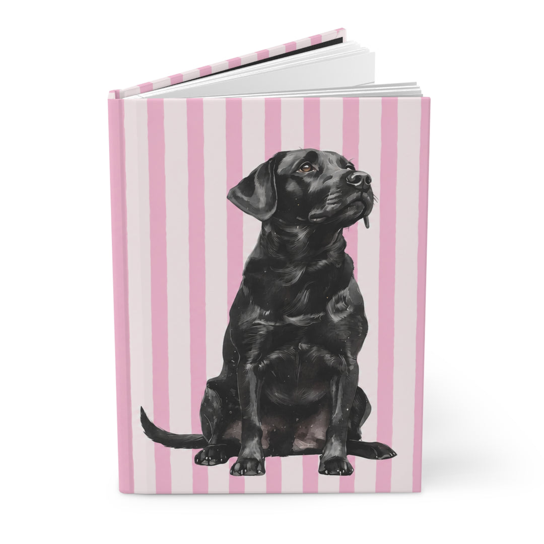 Black Lab Journal, Pink Stripe Hardcover Notebook, Labrador Mom Gift, New Puppy Gift