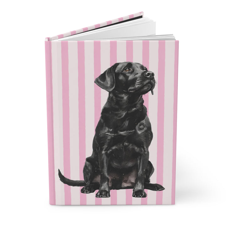 Black Lab Journal, Pink Stripe Hardcover Notebook, Labrador Mom Gift, New Puppy Gift