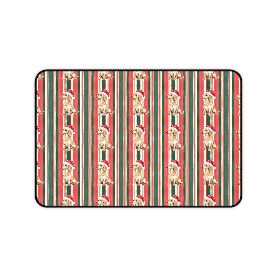 Dachshund Christmas Desk Mat, Classic Red Green Stripes, Santa Dog Desk Pad
