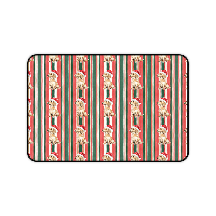 Dachshund Christmas Desk Mat, Classic Red Green Stripes, Santa Dog Desk Pad